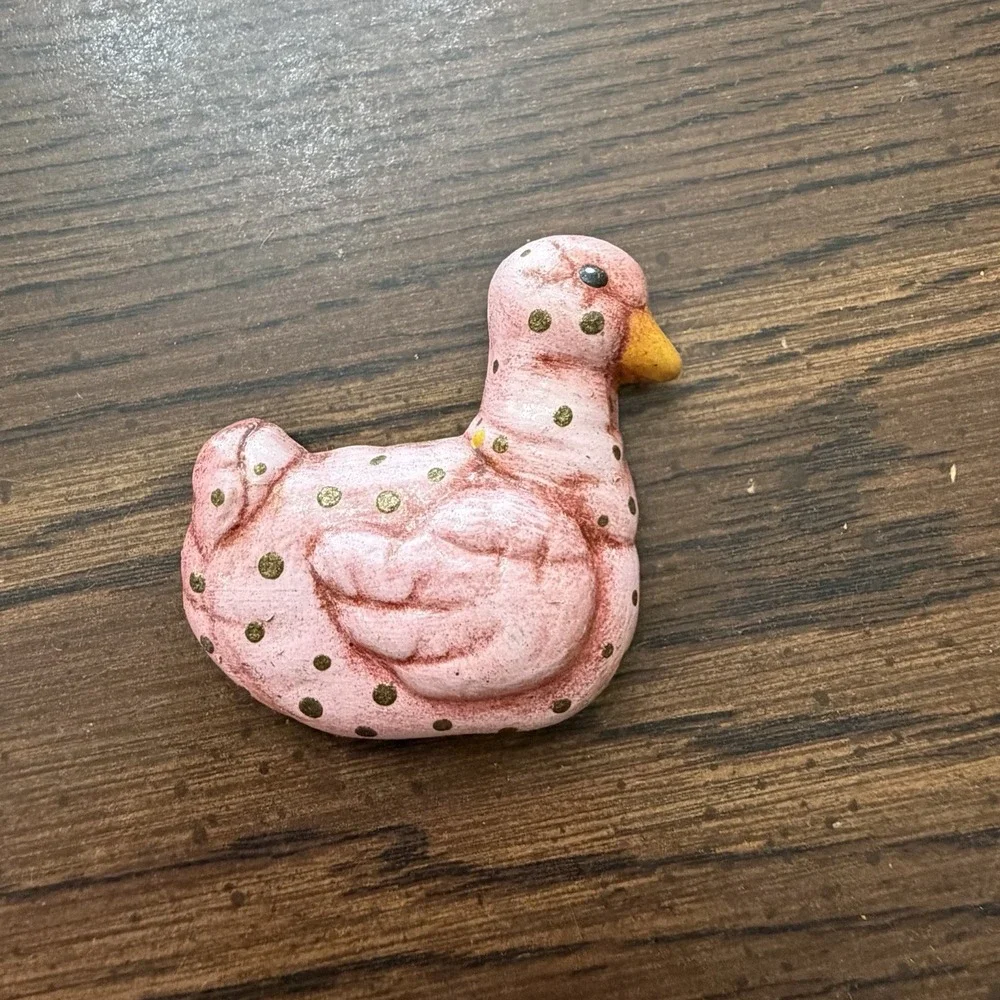Vintage Pink Speckled Duck Fridge Magnet Whimsical Country Decor